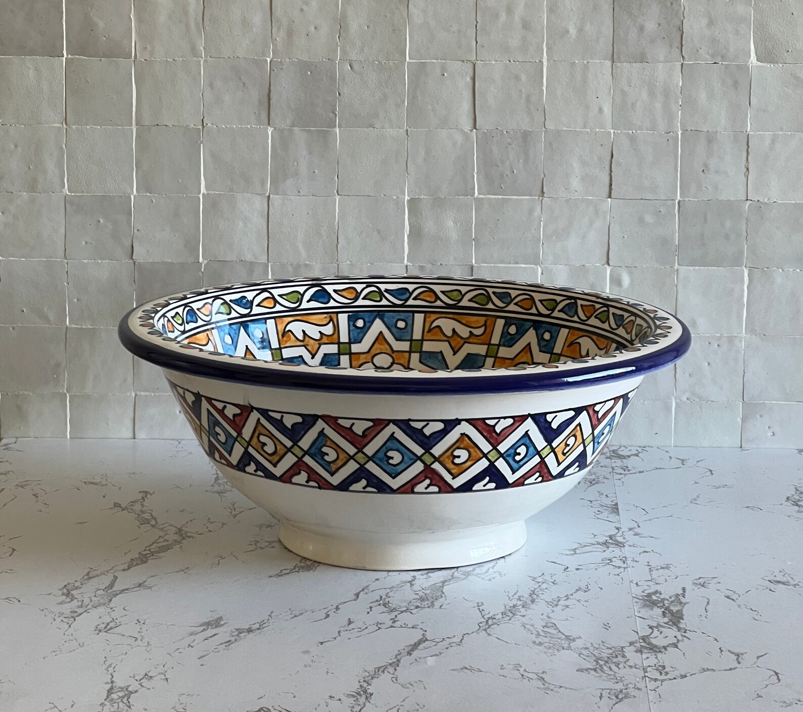 Lavabo en céramique marocaine fait main – 30 cm de diamètre