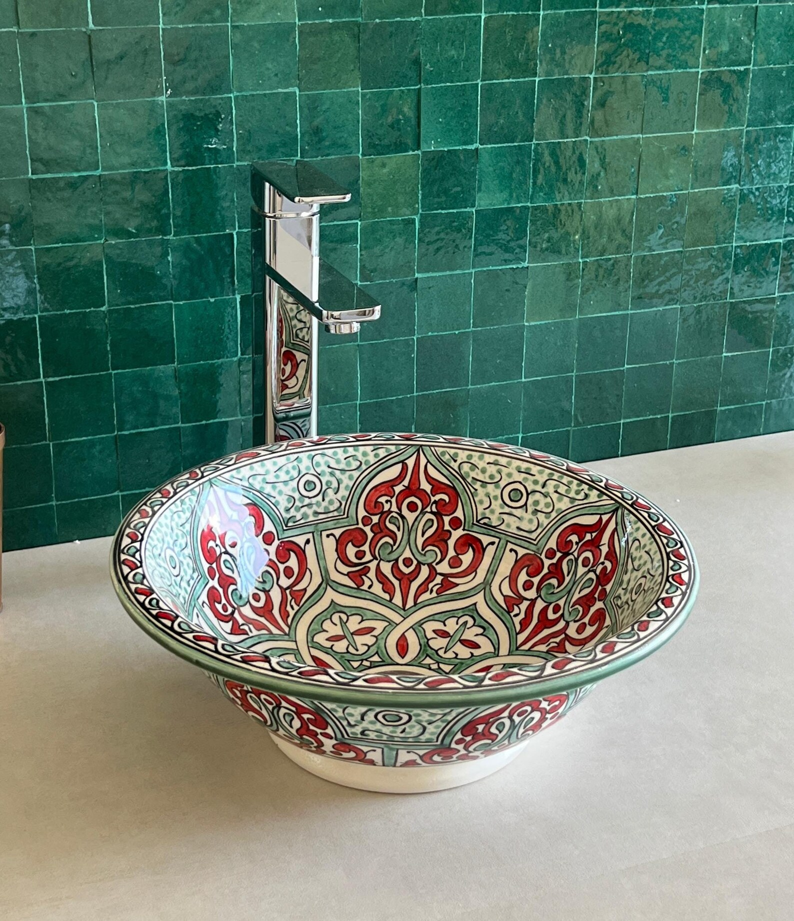 Lavabo en céramique marocaine fait main – 30 cm de diamètre