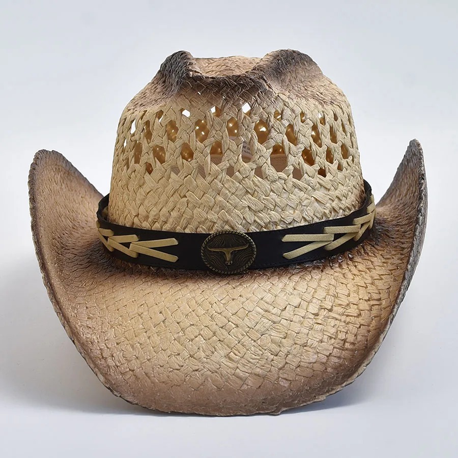 Madozo Natural Straw Cowboy Hat – Shapeable Curling Brim Western Sun Hat for Men & Women