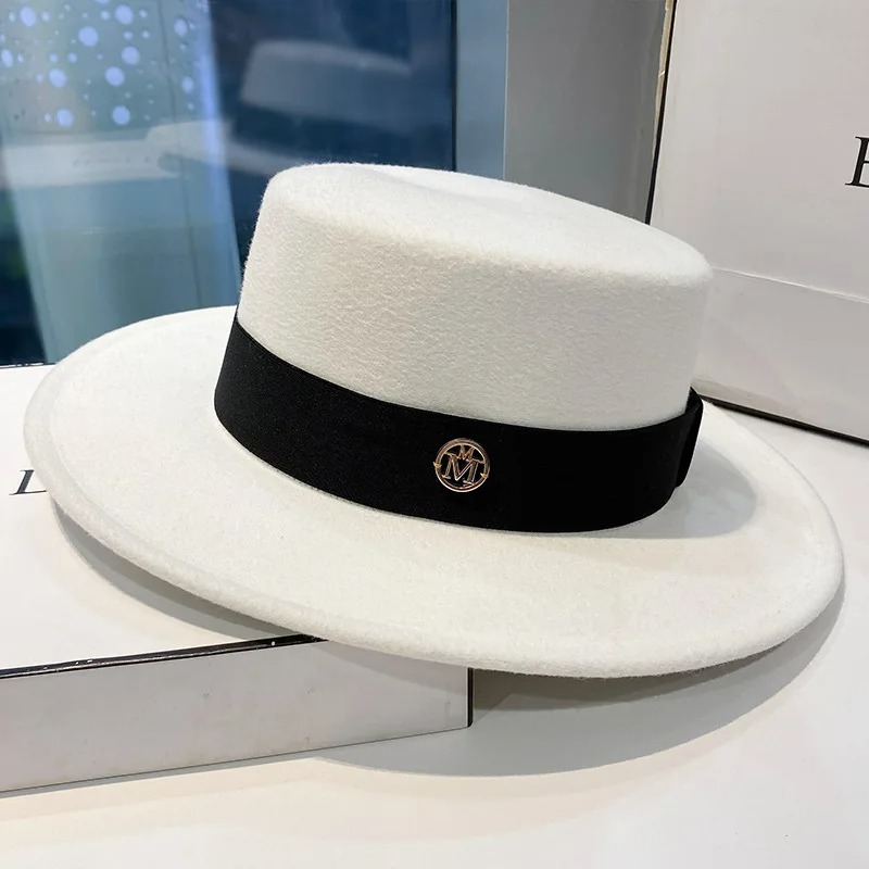 Fedora Hats for Women French Style 10CM Wide Brim Panama Church Wedding Ribbon Band Hat Men Felt Jazz Hat