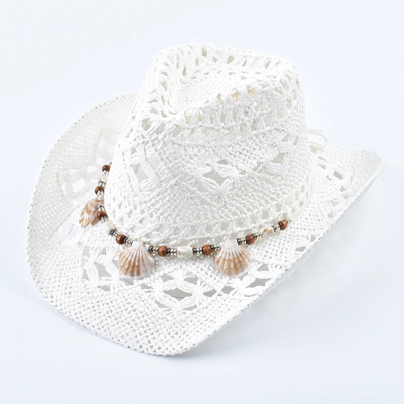 Madozo Women’s Hand-Woven Straw Hat – Shell Decor Summer Sun Hat for Beach & Travel