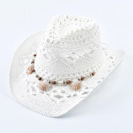 Madozo Women’s Hand-Woven Straw Hat – Shell Decor Summer Sun Hat for Beach & Travel
