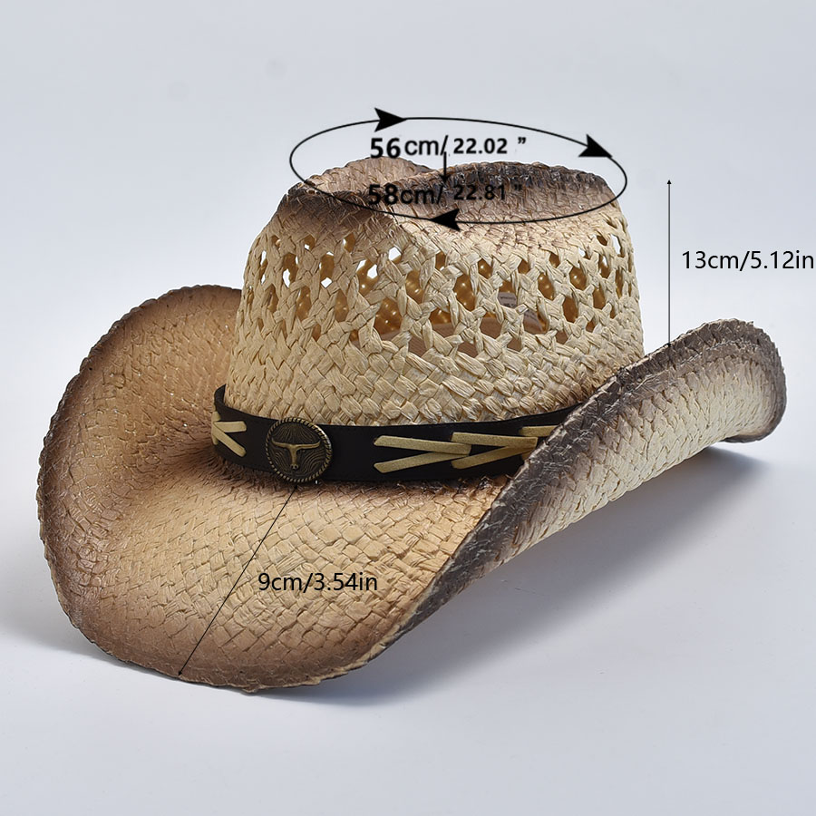 Madozo Natural Straw Cowboy Hat – Shapeable Curling Brim Western Sun Hat for Men & Women