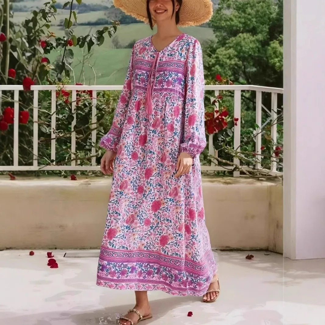 Green Floral Boho Maxi Dress – Beach & Summer Vacation Outfit | Madozo