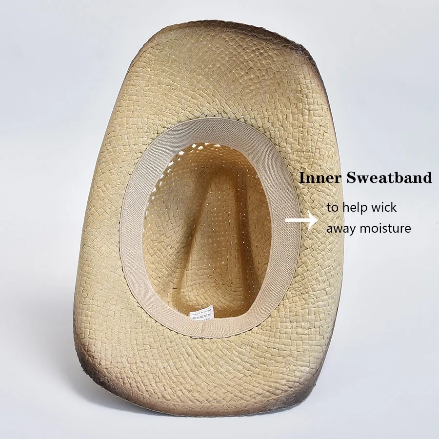 Madozo Natural Straw Cowboy Hat – Shapeable Curling Brim Western Sun Hat for Men & Women