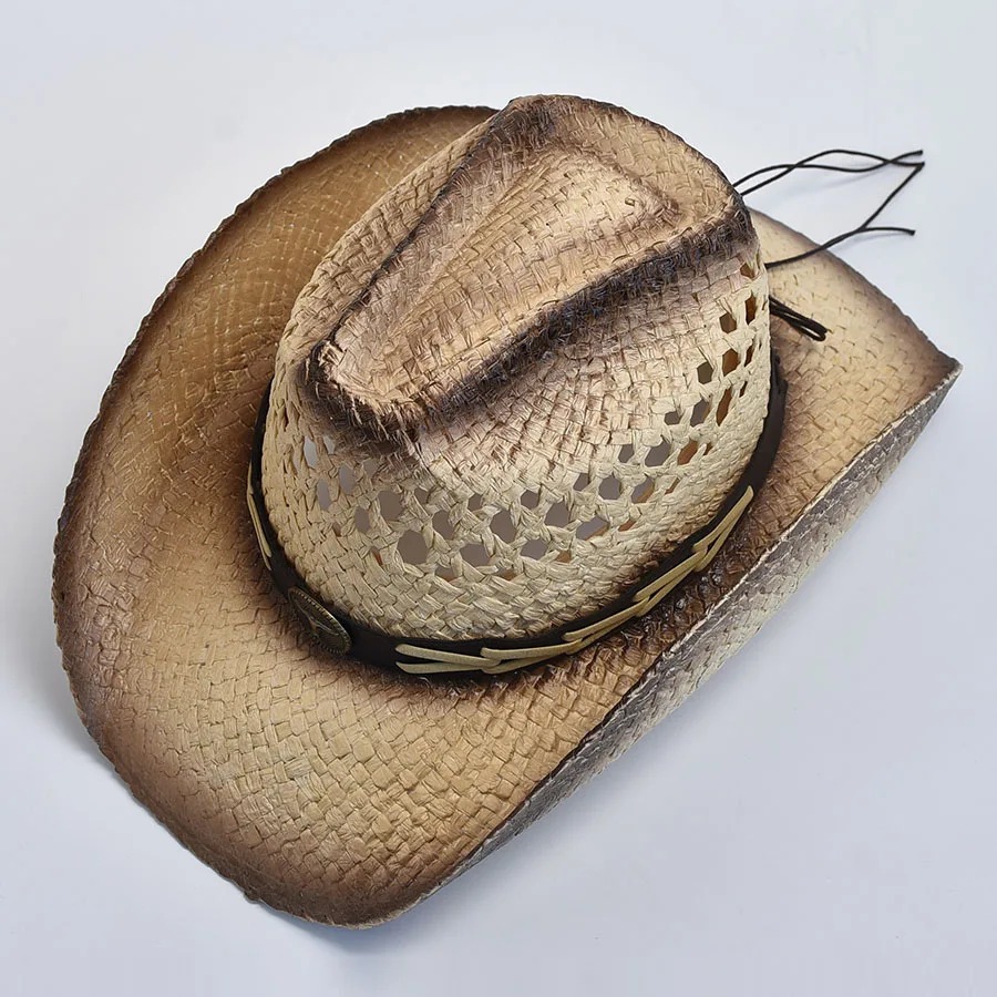 Madozo Natural Straw Cowboy Hat – Shapeable Curling Brim Western Sun Hat for Men & Women