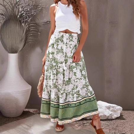 Madozo Women's Floral Bohemian Maxi Skirt - High Waist Beach Vacation A-Line Boho Skirt (S-XL)