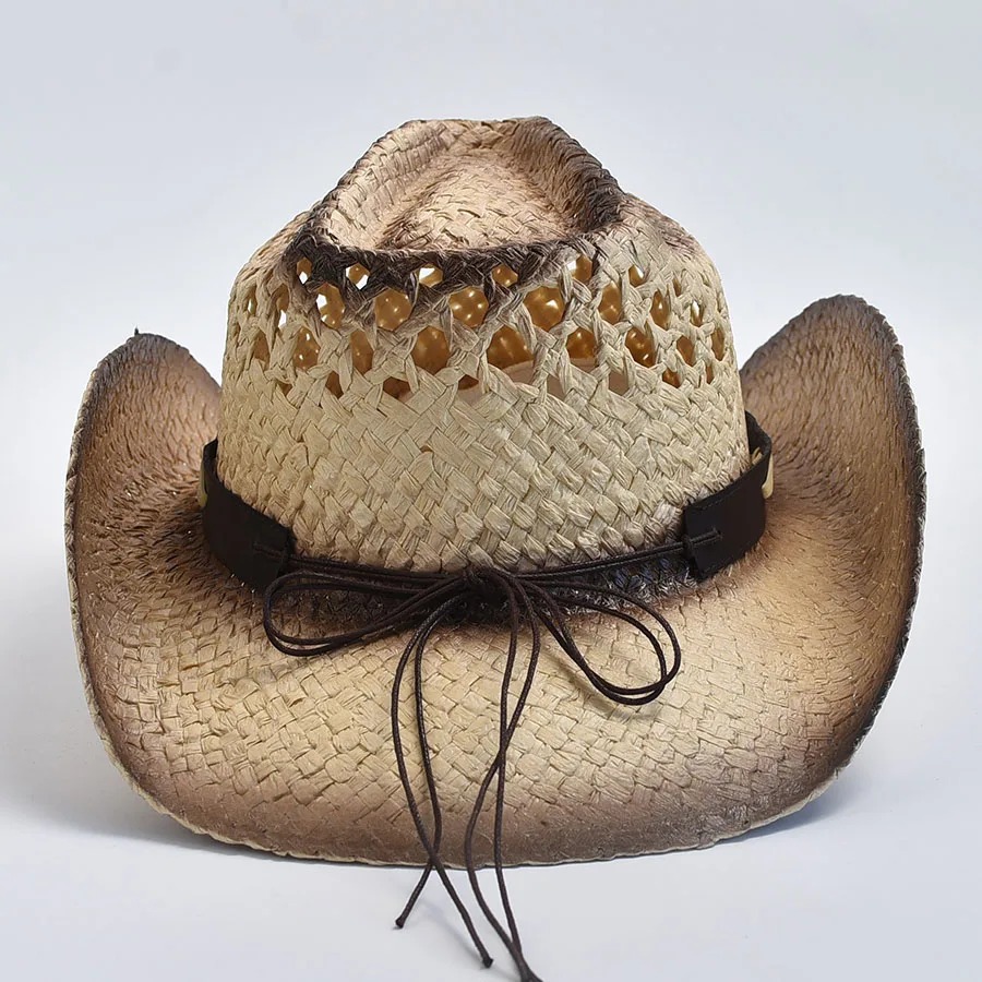 Madozo Natural Straw Cowboy Hat – Shapeable Curling Brim Western Sun Hat for Men & Women