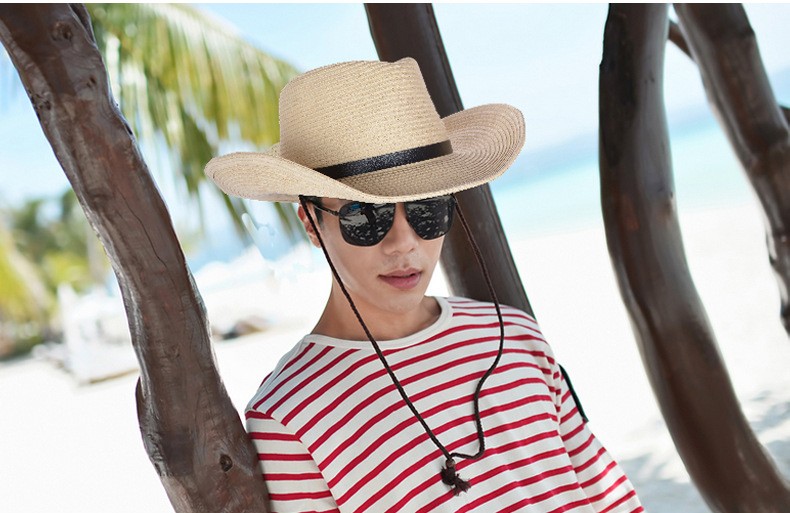 Madozo Unisex Panama Cowboy Straw Hat – Foldable Wide Brim Summer Sun Hat for Men & Women