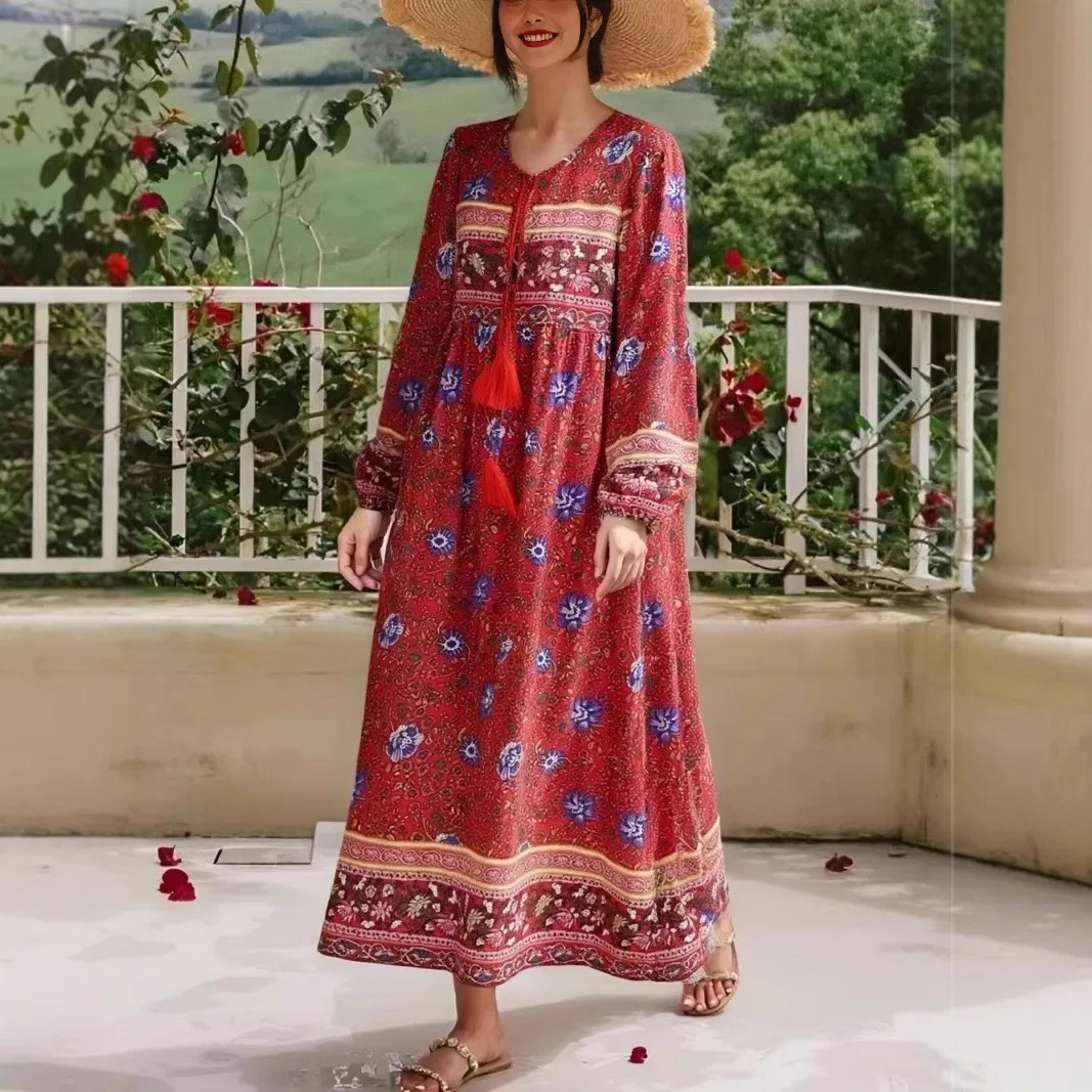 Green Floral Boho Maxi Dress – Beach & Summer Vacation Outfit | Madozo