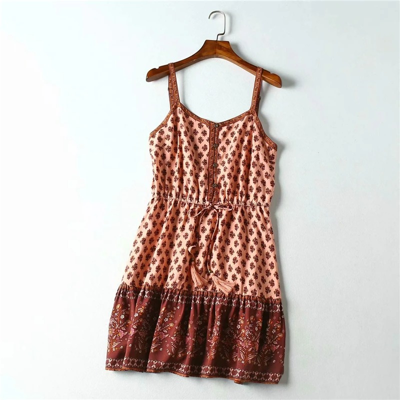 Floral Boho Sleeveless Mini Dress – Strapless Rayon Beach Sundress for Women