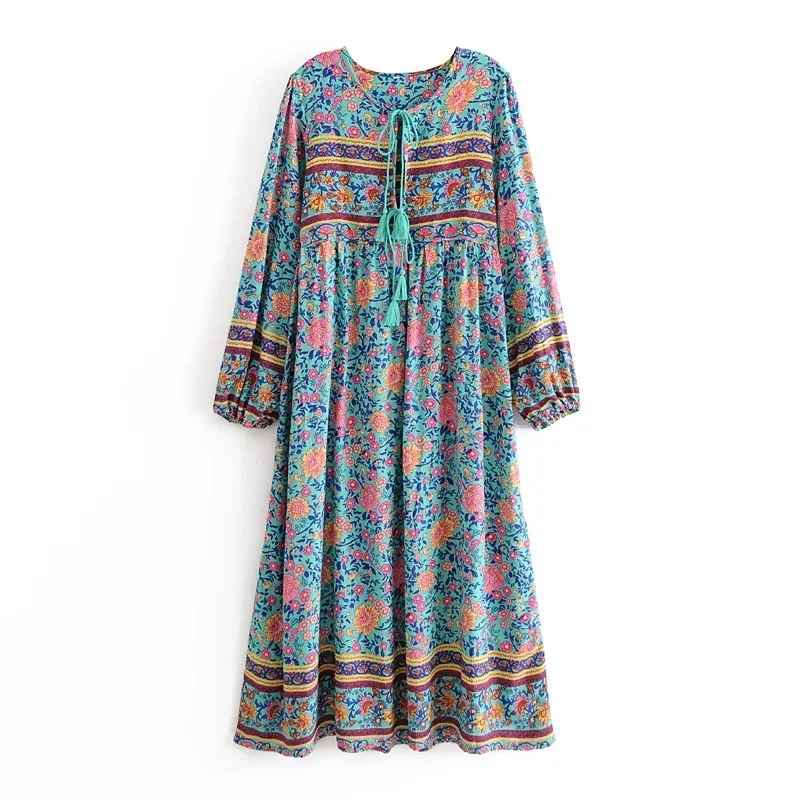 Green Floral Boho Maxi Dress – Beach & Summer Vacation Outfit | Madozo