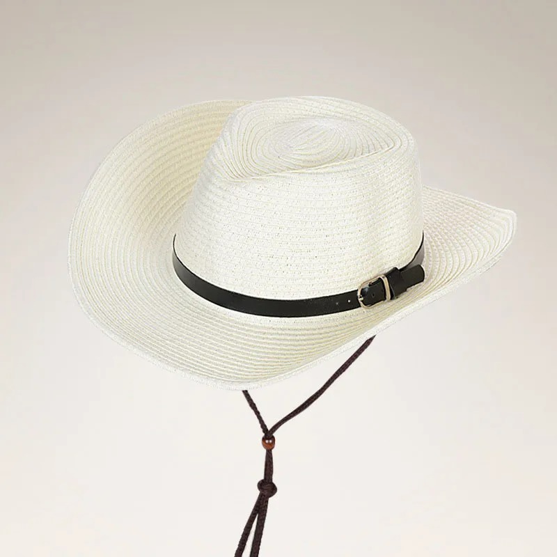 Madozo Unisex Panama Cowboy Straw Hat – Foldable Wide Brim Summer Sun Hat for Men & Women