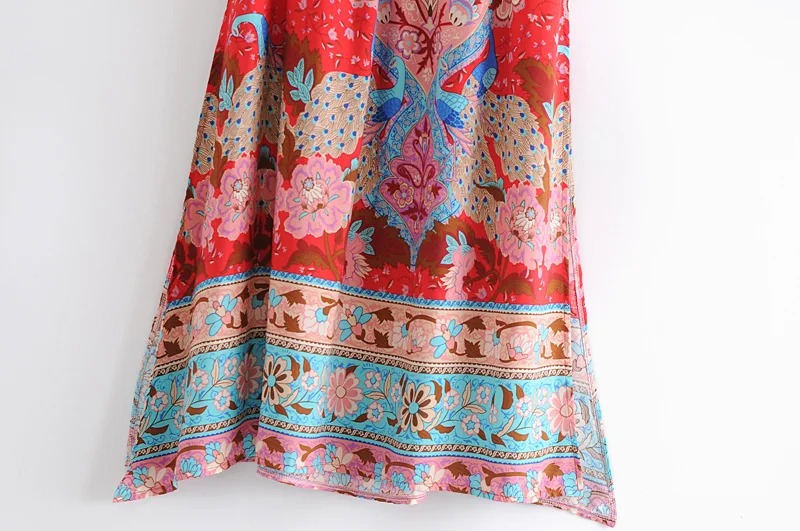 Madozo Women’s Floral Peacock Print Boho Maxi Skirt – Tassel A-Line Beach Skirt