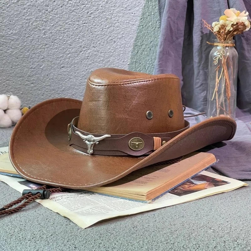 Faux Leather Western Cowboy Hat - Versatile Unisex Design