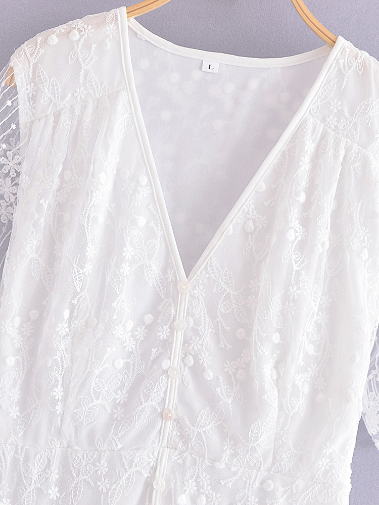 Bohemian Floral Lace Maxi Dress – Slim Fit Summer V-Neck Beach Sundress