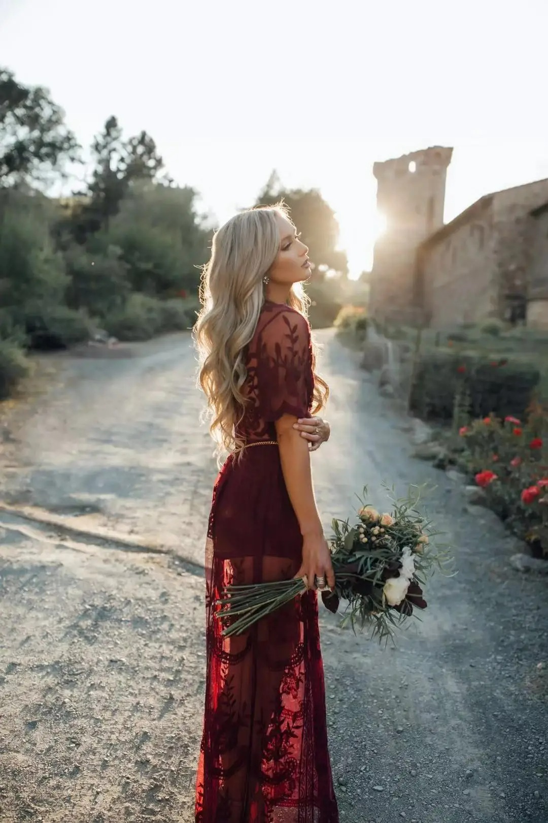 Bohemian Lace V-Neck Maxi Dress – Beach Wedding Bridesmaid Summer Dress