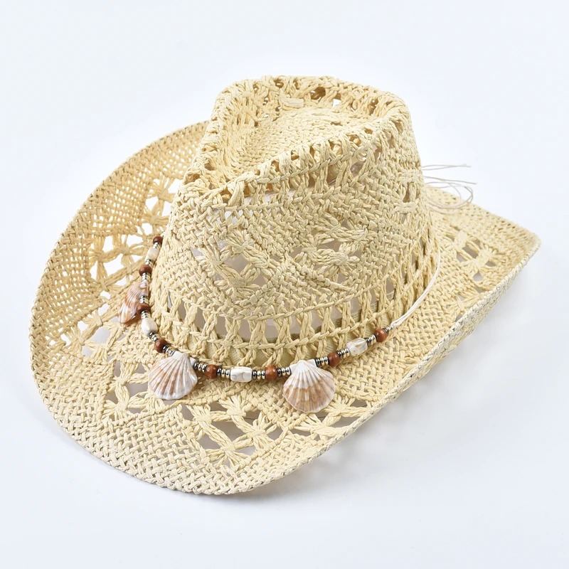 Madozo Women’s Hand-Woven Straw Hat – Shell Decor Summer Sun Hat for Beach & Travel