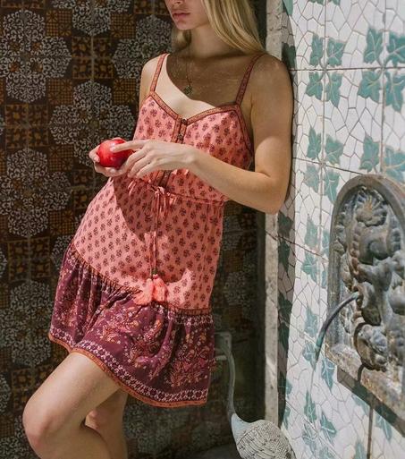 Floral Boho Sleeveless Mini Dress – Strapless Rayon Beach Sundress for Women