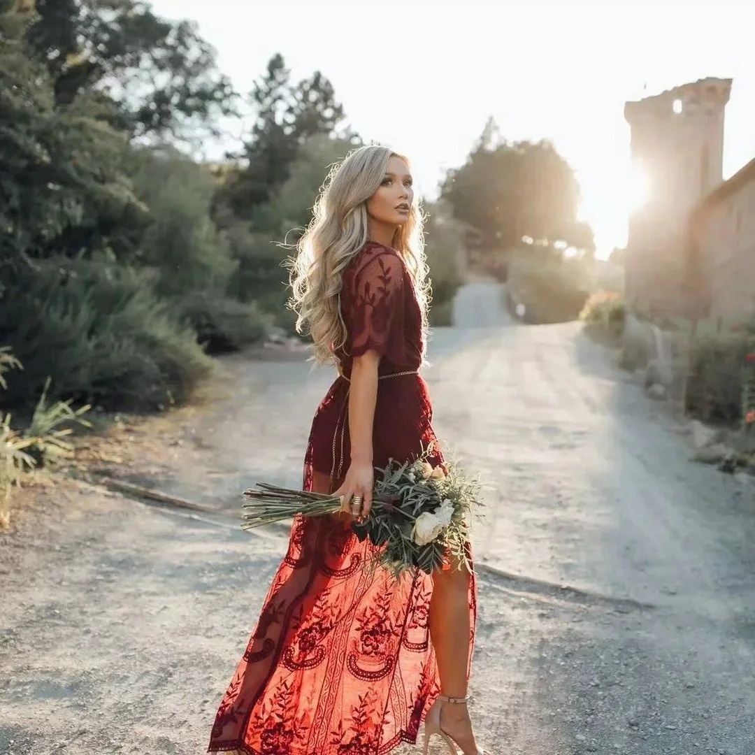 Bohemian Lace V-Neck Maxi Dress – Beach Wedding Bridesmaid Summer Dress