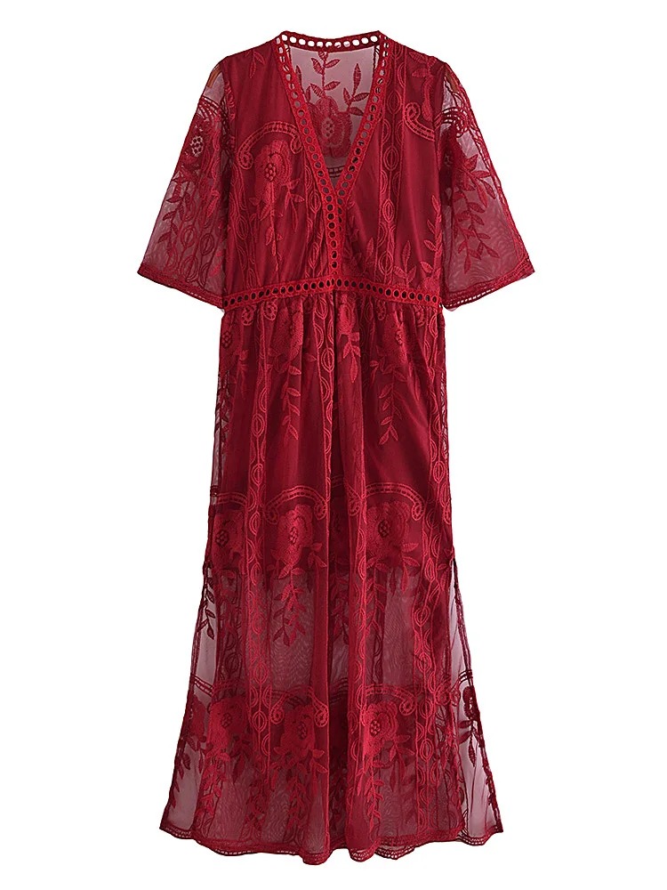 Bohemian Lace V-Neck Maxi Dress – Beach Wedding Bridesmaid Summer Dress
