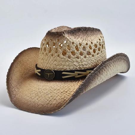 Madozo Natural Straw Cowboy Hat – Shapeable Curling Brim Western Sun Hat for Men & Women