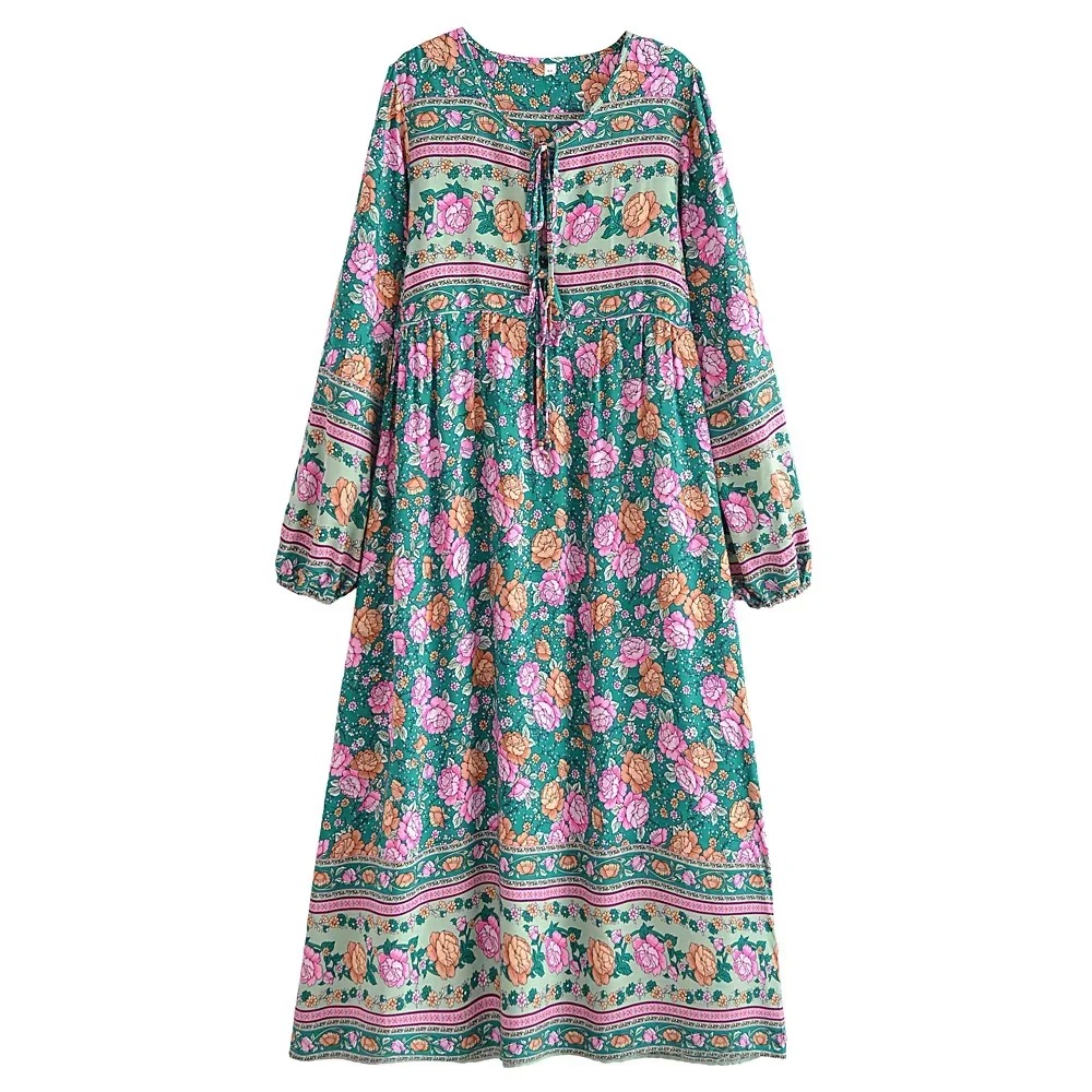 Green Floral Boho Maxi Dress – Beach & Summer Vacation Outfit | Madozo