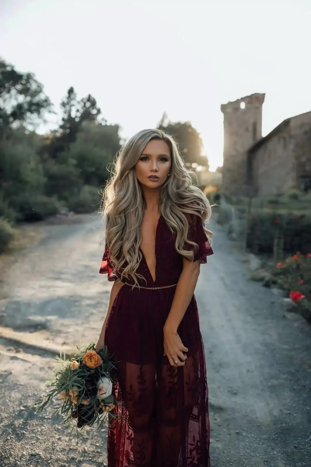 Bohemian Lace V-Neck Maxi Dress – Beach Wedding Bridesmaid Summer Dress