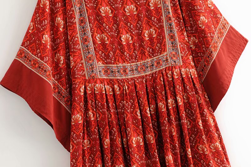 Women’s Bohemian Floral Mini Dress – Summer Beach Loose Fit O-Neck Dress with Sash | Batwing Sleeve Boho Vacation Dress