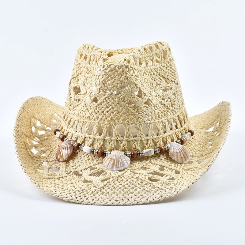 Madozo Women’s Hand-Woven Straw Hat – Shell Decor Summer Sun Hat for Beach & Travel
