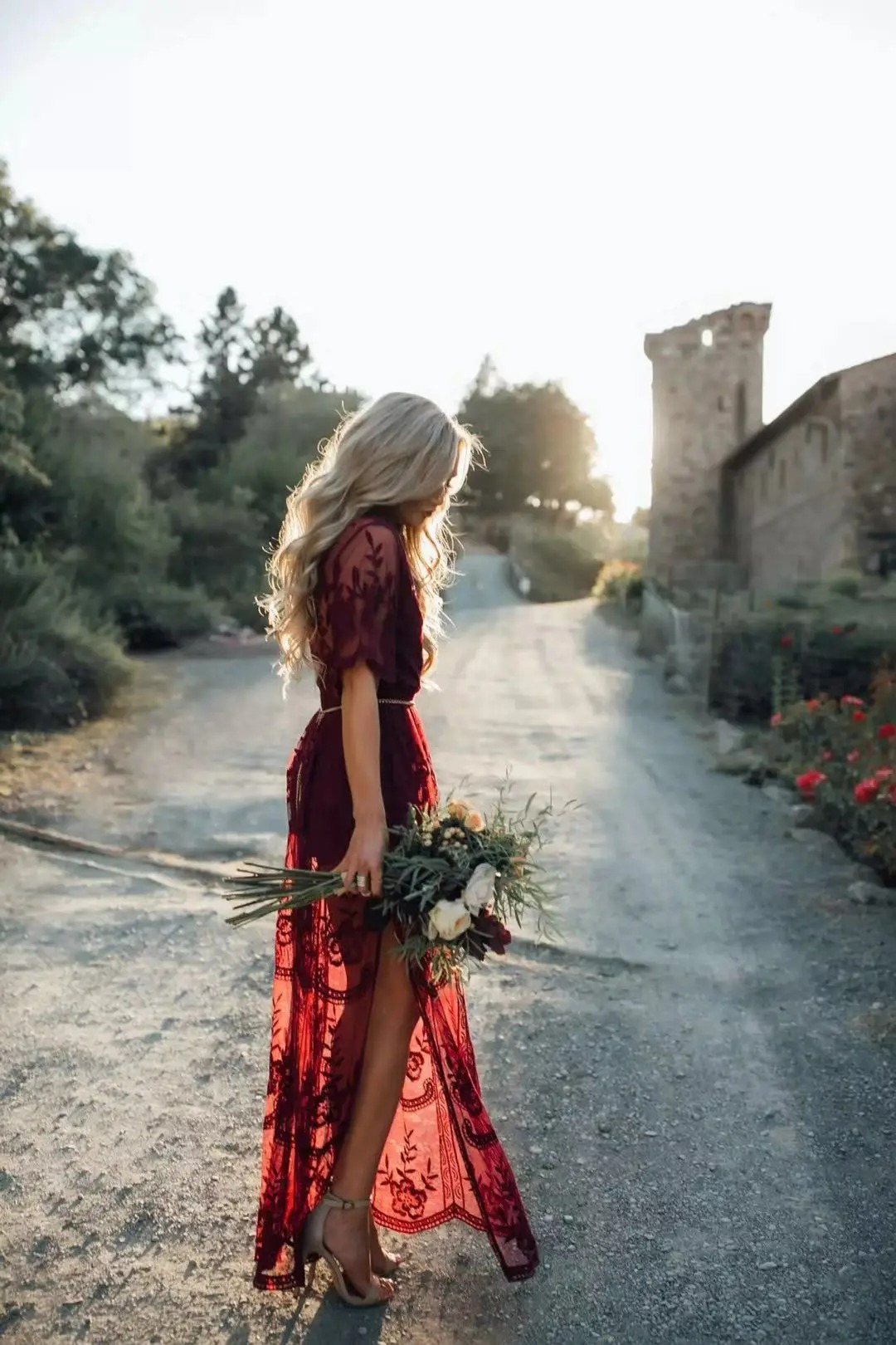 Bohemian Lace V-Neck Maxi Dress – Beach Wedding Bridesmaid Summer Dress