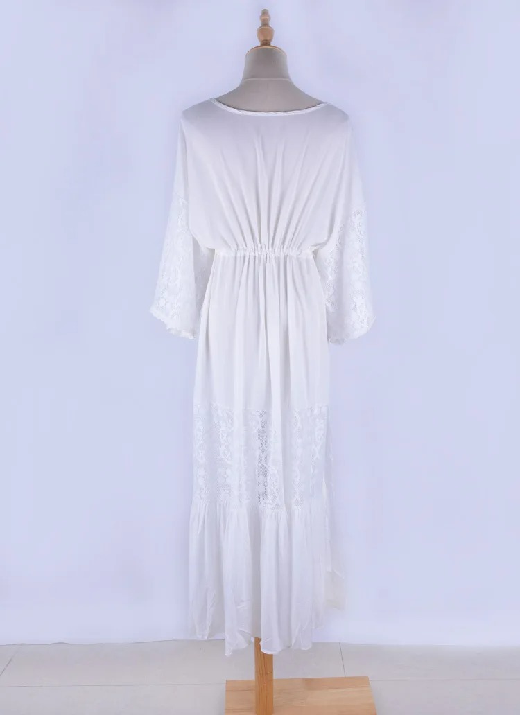 White Lace Boho Maxi Dress – Beach Cover-Up & Summer Dinner Sundress | Madozo
