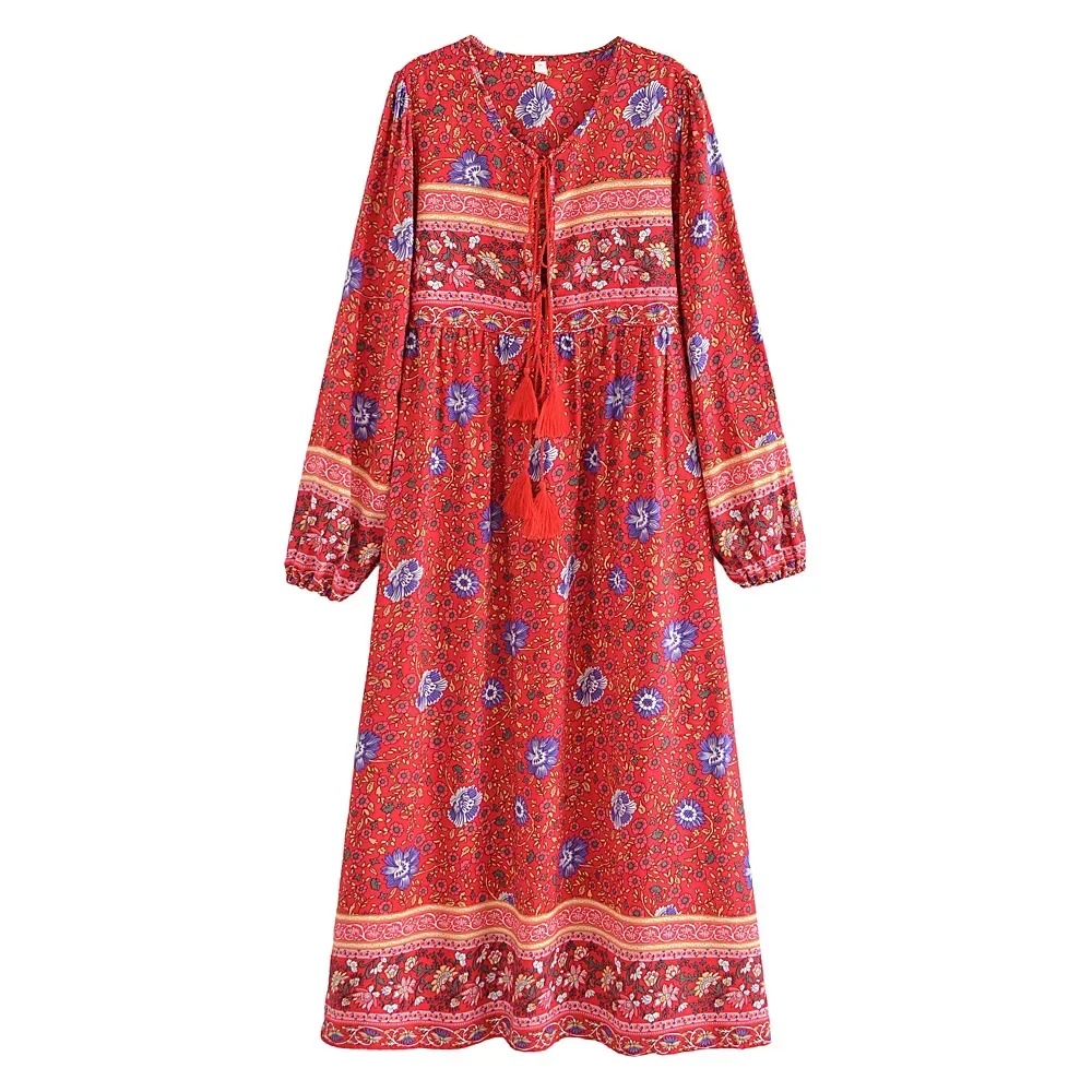 Green Floral Boho Maxi Dress – Beach & Summer Vacation Outfit | Madozo