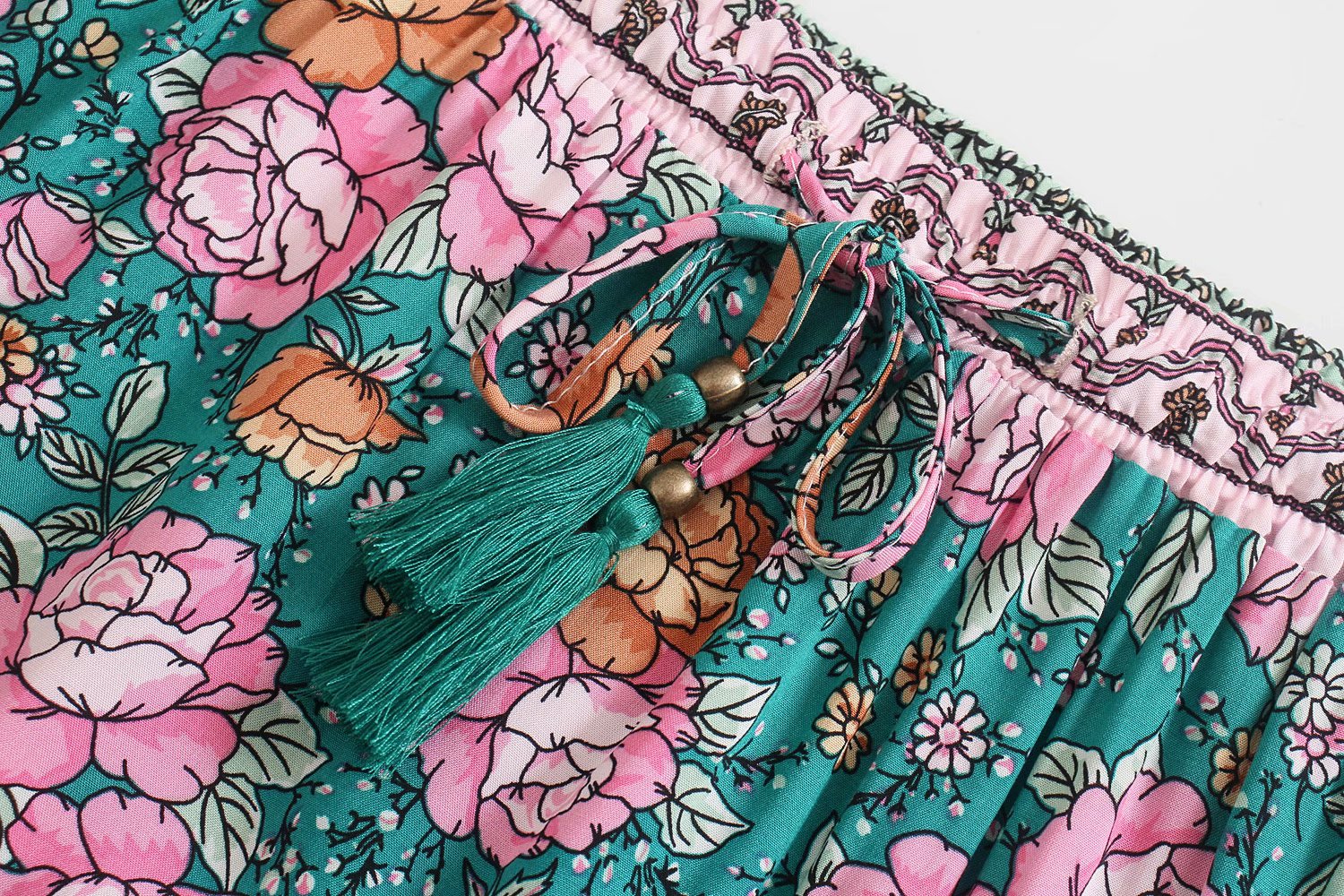 Bohemian Floral Print Long Skirt – Ruffle Hem & Tassel Waist | Hippie Summer Swing Skirt for Women – Madozo