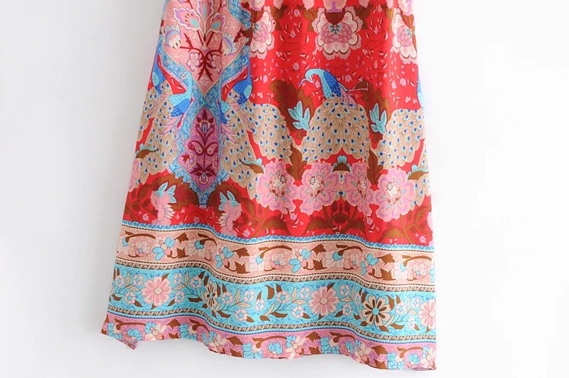 Madozo Women’s Floral Peacock Print Boho Maxi Skirt – Tassel A-Line Beach Skirt