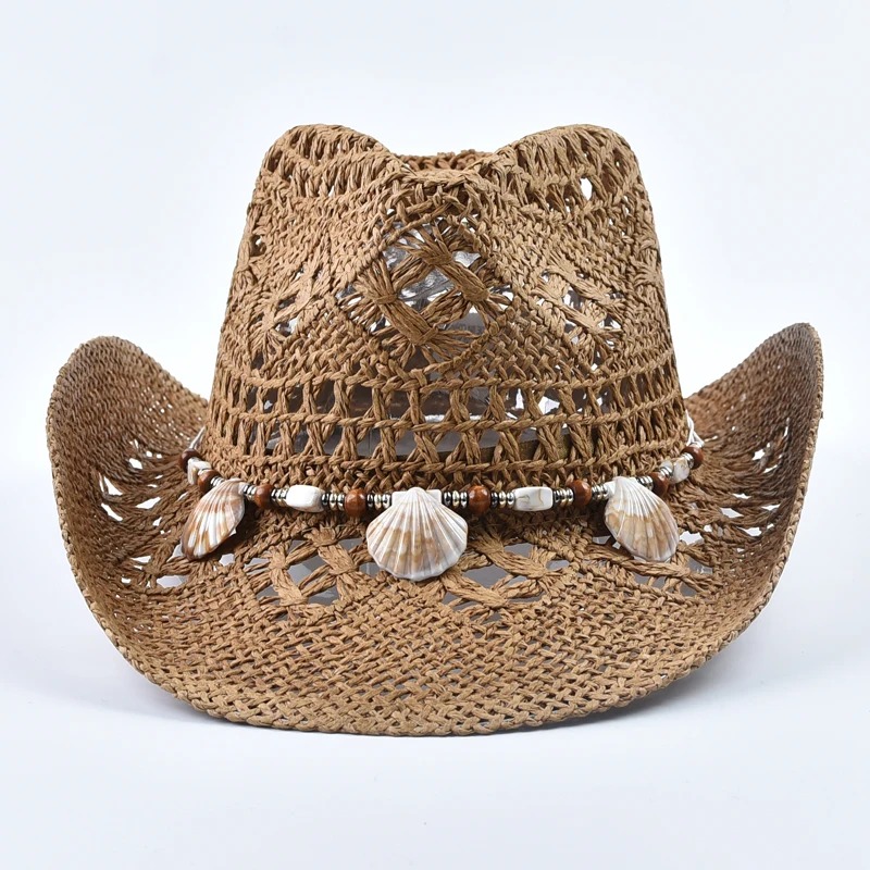 Madozo Women’s Hand-Woven Straw Hat – Shell Decor Summer Sun Hat for Beach & Travel