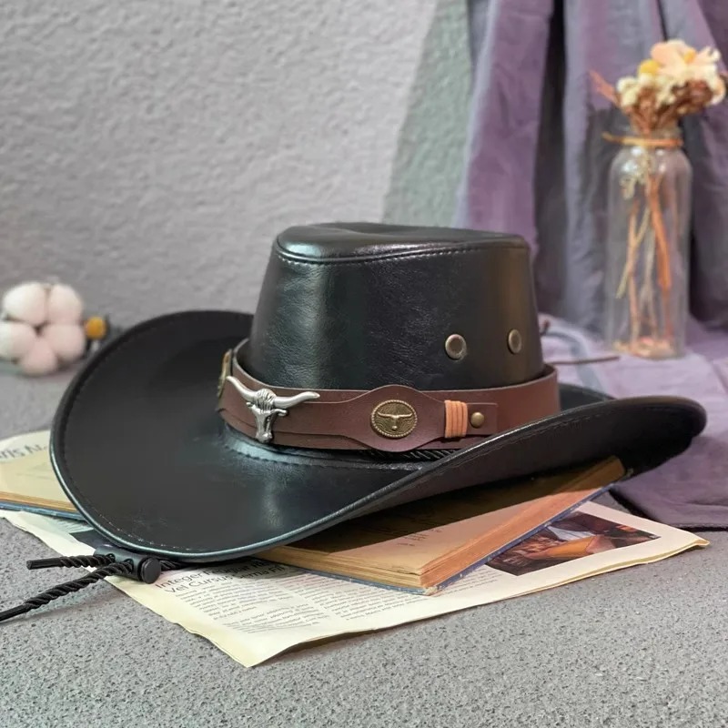 Faux Leather Western Cowboy Hat - Versatile Unisex Design