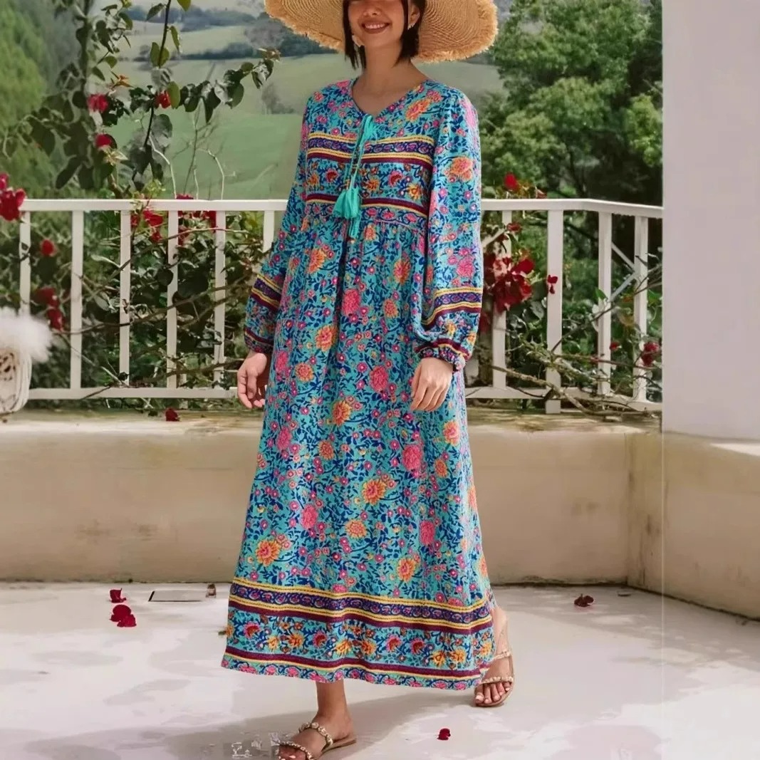 Green Floral Boho Maxi Dress – Beach & Summer Vacation Outfit | Madozo