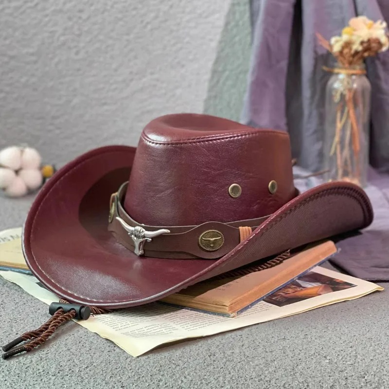 Faux Leather Western Cowboy Hat - Versatile Unisex Design