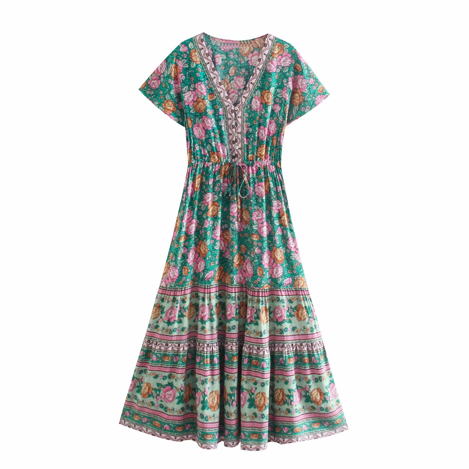 Floral Boho Maxi Dress – Vacation & Beach Summer Dress with Button Front | Madozo