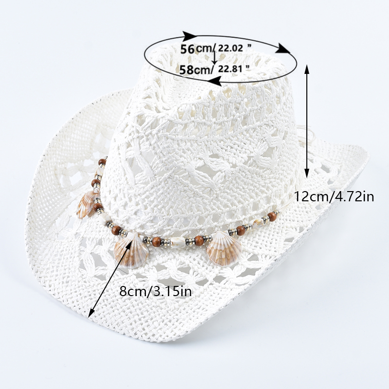 Madozo Women’s Hand-Woven Straw Hat – Shell Decor Summer Sun Hat for Beach & Travel