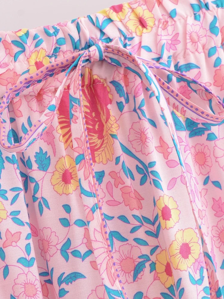 Madozo Women’s Pink Floral Boho Maxi Skirt – High Waist A-Line Beach Skirt