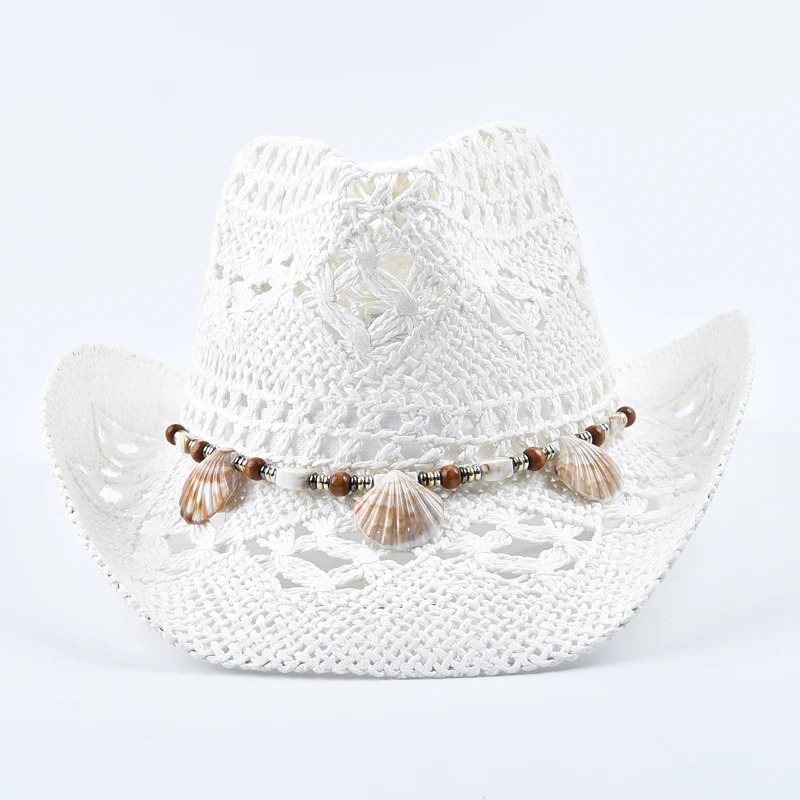 Madozo Women’s Hand-Woven Straw Hat – Shell Decor Summer Sun Hat for Beach & Travel