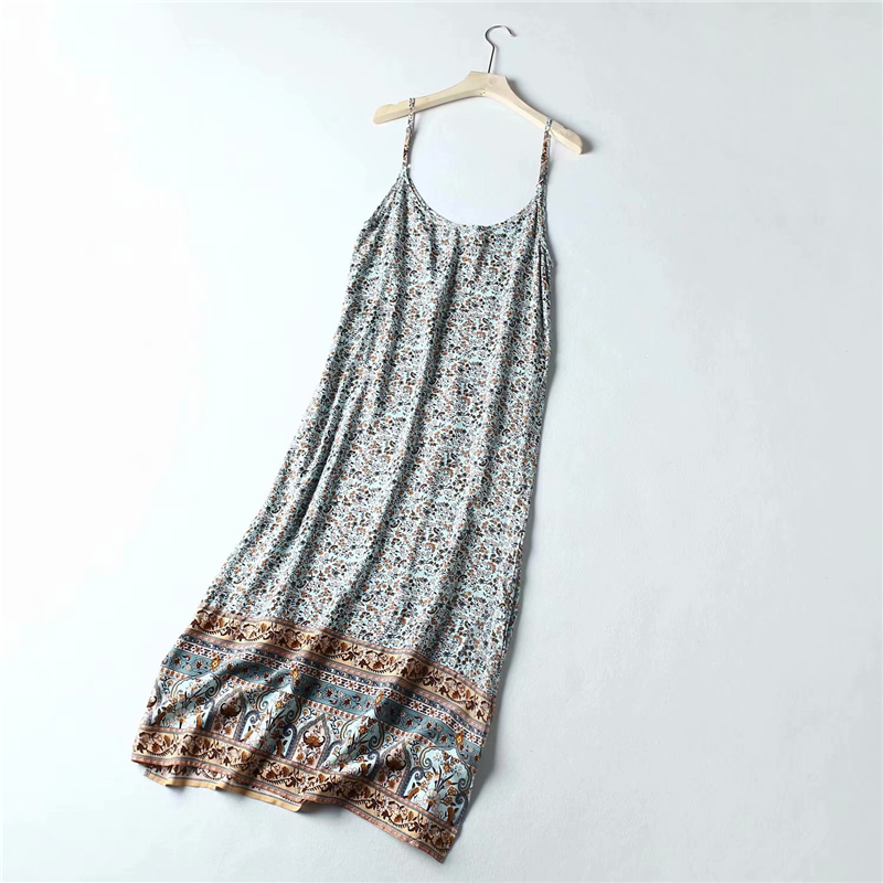 Floral Boho Spaghetti Strap Midi Dress – Sleeveless Rayon Summer Beach Dress for Women
