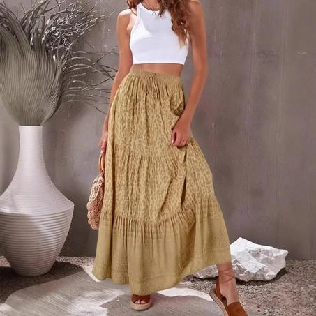 Madozo Women’s Leopard Floral Boho Maxi Skirt – High Waist Pleated Tassel Skirt