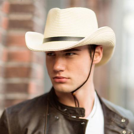 Madozo Unisex Panama Cowboy Straw Hat – Foldable Wide Brim Summer Sun Hat for Men & Women