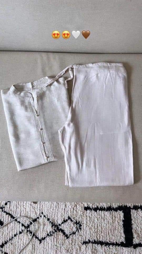 طقم كتان رجالي 100% (قميص + سروال)