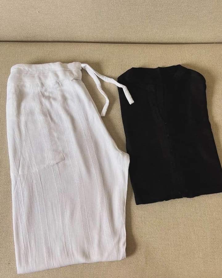 طقم كتان رجالي 100% (قميص + سروال)