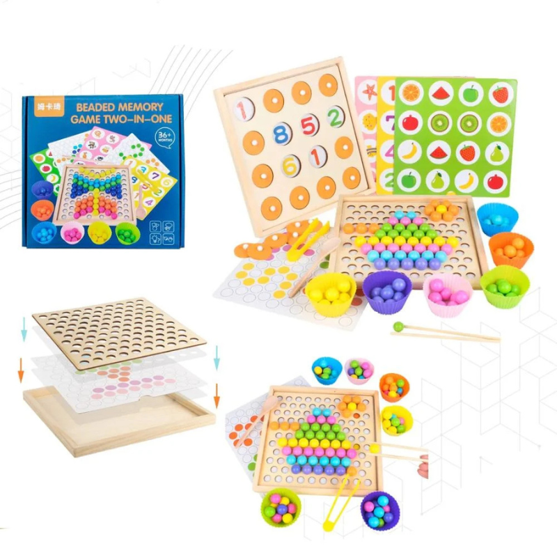 Plateau Montessori à perles et jeu de memoire 2 en 1