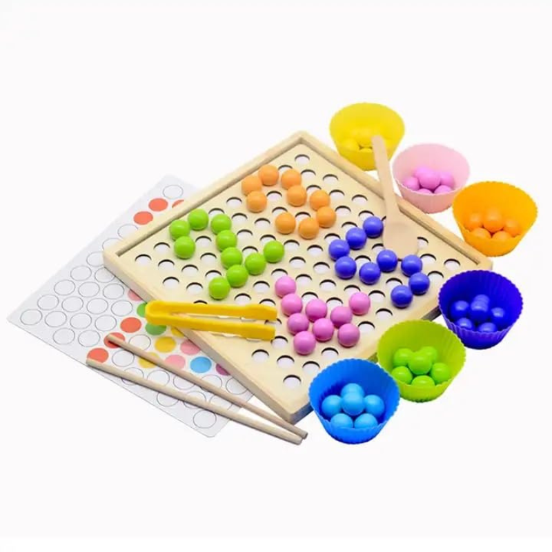 Plateau Montessori à perles et jeu de memoire 2 en 1